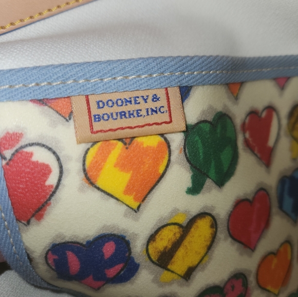 Like New Dooney & Bourke Crayon Hearts Canvas Coated Leather Shoulder Bag - Picture 6 of 12